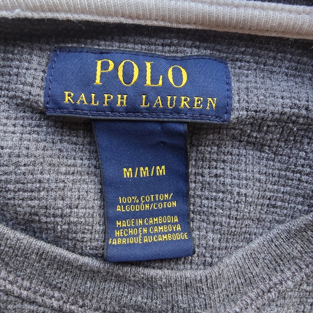Polo Ralph Lauren Long Sleeve Thermal Shirt Crewneck Gray Men's Medium Pony Logo - Picture 3 of 16